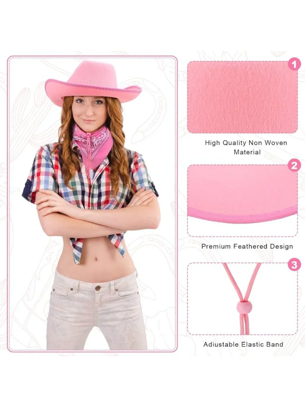 Men's Pink Bandanas Bulk Adjustable Felt Western Cowboy Cowgirl Hat 12 Pcs